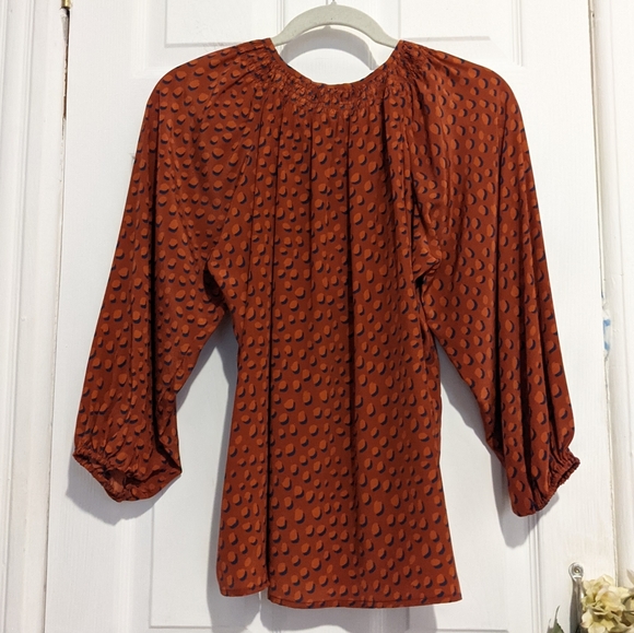 Tucker The Classic Blouse Rustic Dot in Crepe de Chine Silk Top Smocked Collar - Picture 8 of 10